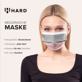 HARD medical face masks, type IIR surgical mask, made in Germany, CE certified EN14683, BFE 99.78% 3-ply protective FFP, disposable adult face masks, Oeko-Tex certified, pack of 50, burgundy