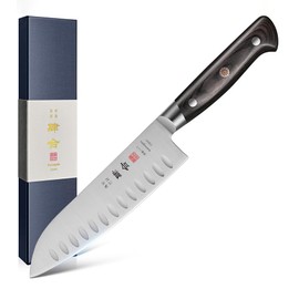 kanngou 7 Inch Santoku Knife, Japan AUS-8 Alloy Steel Japanese Knife with Full-Tang Black Pakkawood Handle, Vegetable Chopping Knife with Premium Gift Box (Classic Series)