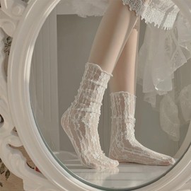 FASELE Women's Socks, Lolita, Cute, JK, Ribbon, Fashionable, Lace, Women's, Lolita, Not Stuffy, All Seasons, For Work or School, All Seasons, Calf Socks, Present, Gift, Lace, 3-pair set