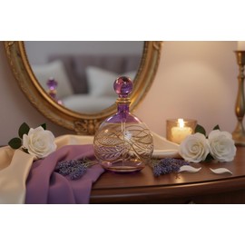 Les Trois Pyramides Hand-Blown Violet Perfume Bottle with 14K Gold Detailing | Refillable Decorative Bottle | Egyptian Art