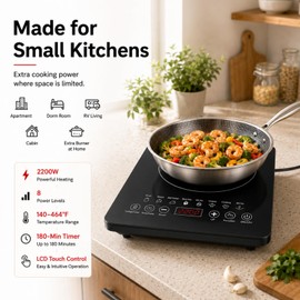 Portable Induction Cooktop, 110V Countertop Single Burner - 8 Power