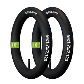 GRELiving Pack of 2 16 inch inner tubes, 16 x 1.75/2.125, Schrader valve, Black, Bicycle inner tube