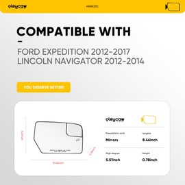 Passenger Side Mirror Compatible with 2012 2013 2014 2015 2016 2017 Ford Expedition, 2012-2014 Lincoln Navigator - Right Side Mirrors Replacement Glass with backing plate, Power Heated