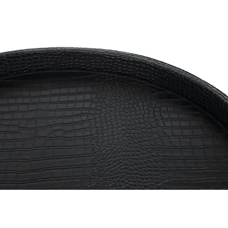 HofferRuffer Round Serving Tray 20'', Elegant Faux Leather Circle Ottoman