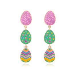 Todu Easter Earrings Colorful Egg Dangle Drop Cute Bunny Enamel Earrings for Women Happy Easter Spring Holiday Jewelry
