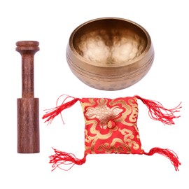 Tibetan Singing Bowl Set with 8cm/3inch Handmade Metal Sound Bowl & Soft Cushion & Wooden Striker for Meditation Sound Chakra Healing Yoga Relaxation