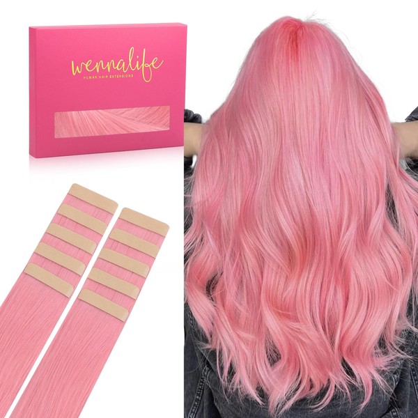 Wennalife WENNALIFE Tape in Hair Extensions Human Hair Peach Pink