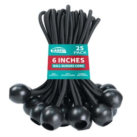 Ball Bungee Cord Heavy-Duty Versatile Indoor or Outdoor Use, Tarp Tie-Down, Organize & Secure, Ball Bungee Cords 6-Inch, Black, 25 Pack