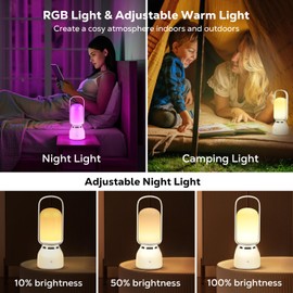 MoKo Camping Lantern with Speaker, 11 RGB Light Modes Rechargeable Lantern, Camping Lights with BT & TWS Function, IP45 Waterproof Lanterns for Power Outages Camping Hiking Fishing