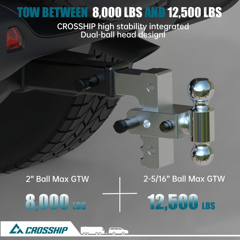 CROSSHIP Adjustable Trailer Hitch - Heavy Duty Aluminum Drop Drawbar