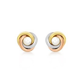 Carissima Gold Women's Pearl and Knot Stud Earrings 9ct (375) Gold 3 Colours, 9ct Gold, Pearl