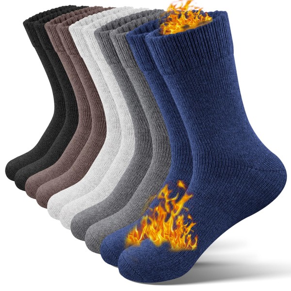 UUMIAER 5 Pairs Wool Hiking Socks for Men, Thick Warm Winter Socks Thermal Soft Crew Socks (US Size 7-13)