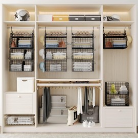 HapiRm Hanging Closet Organizer Storage - 4 Tier Hanging Closet Shelves with Dividers and S Hooks, Foldable Hanging Closet Storage for Clothes, Sweater, Shoes, Handbags Clutches Accessories