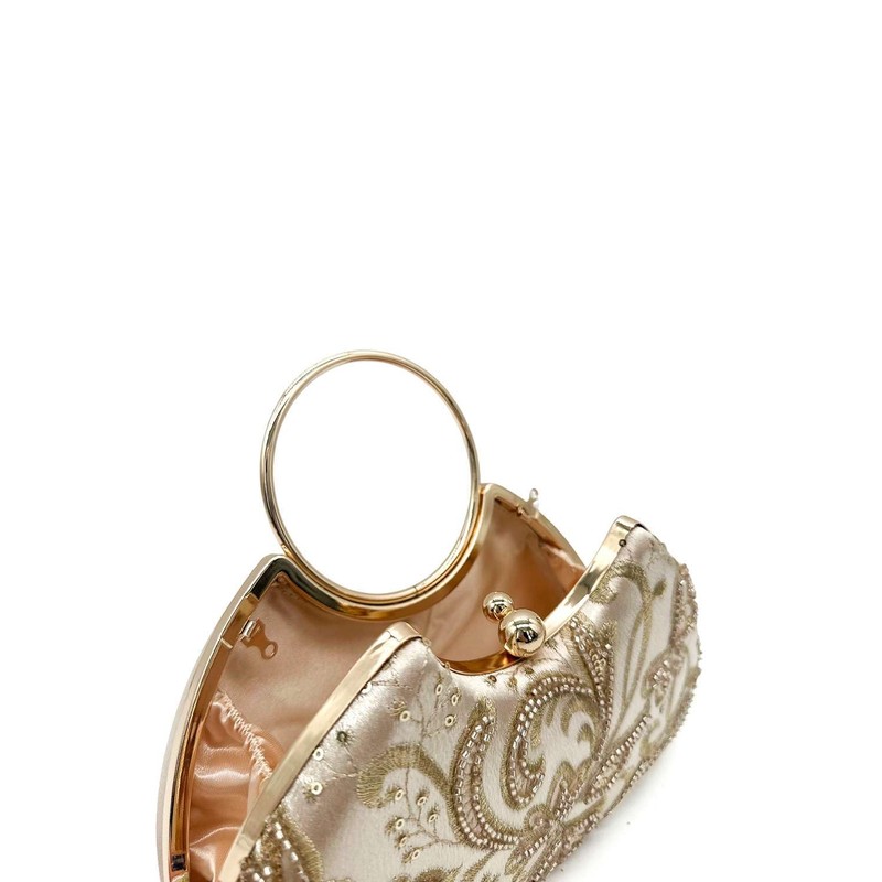 Kitise Women Sparkling Rhinestone Studded Floral Embroidered Round Handle Evening