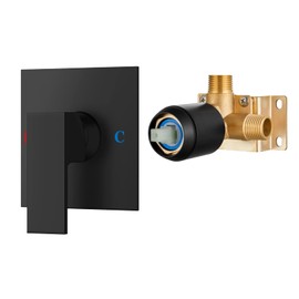 Airuida Square Single-Function Brass Faucet Shower Rough-in Valve Male Thread Bathroom Trim Kit Single Handle Tub Shower Valve 4.3 Inch Cover Plate Matte Black