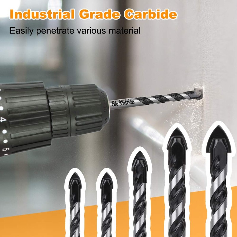 Concrete & Masonry Professional Drill Bit Set (5PCS) for Glass/Brick/Plastic/Cement/Wood/Tile/Etc,