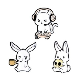 Cute Rabbit Enamel Pin Music Cup Bunny Badge Brooch for Bag Lapel pin Cartoon Animal Jewelry Gift for Friends Men Boys