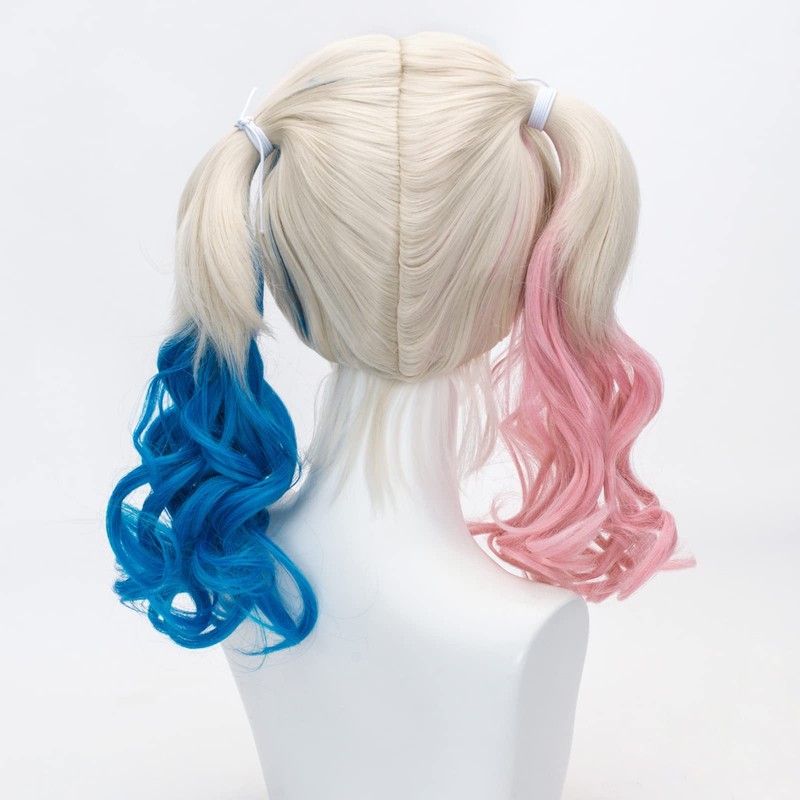 FALAMKA Blue Pink Wig Double Tail Women's Wig Cosplay Costume