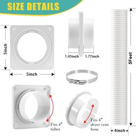 VIWINVELA Dryer Vent Wall Plate Quick Connector Snap to Vent Dryer Dock Connector Kit Fits 4 Inch Hose (Dryer Vent Connector with 4in-5ft White Hose)