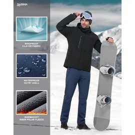 33,000ft Men's Winter Snow Ski Fleece Lined Pants Warm Waterproof Softshell Insulated for Snowboard Outdoor Work Hiking