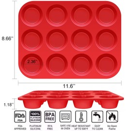 YJWYDM 12 Cups Silicone Muffin Pan, 2 Pack Non-Stick Cupcake Pans Silicone Muffin Tray Baking Pan for Making Muffin Cakes, Cupcake, Bread, Tart, Egg Bites
