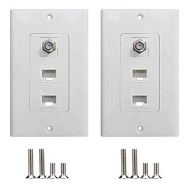 JIEYI Ethernet Coax Wall Plates, 1 Port Coax Cable TV F Type and 2 Ports Cat6 Keystone Jack Decora Wall Plates (2Pack, 2Cat6+F)