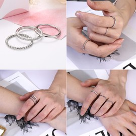 ZELORES 3Pcs CZ Stacking Rings for Women Stainless Steel Twisted Midi Knuckle Ring CZ Wedding Band Ring Minimalist Thin Stackable Rings Comfort Fit Size 6-10(9)