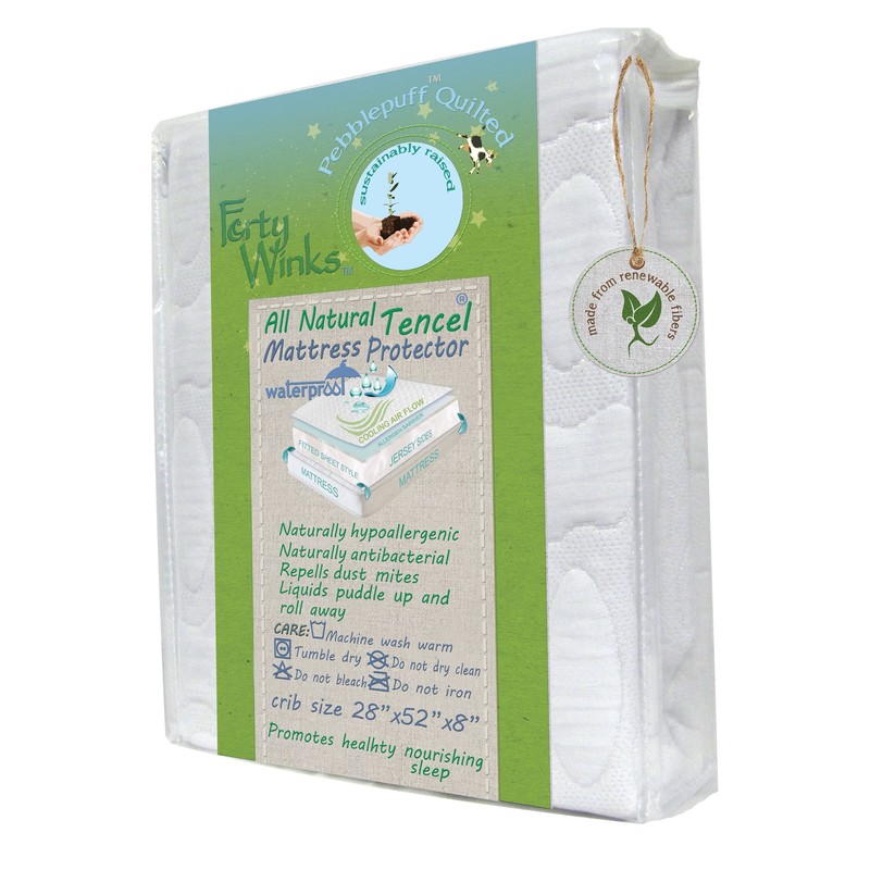 40-Winks Natural Tencel Pebble Puff Crib Mattress Pad Protector, White,