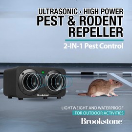 Brookstone Ultrasonic High-Frequency Repeller – Dual Speaker Sound Technology | 6,450 sq. ft. Coverage | Non-Chemical, Eco-Friendly Deterrent | 5 Frequency Modes | Indoor & Outdoor Use