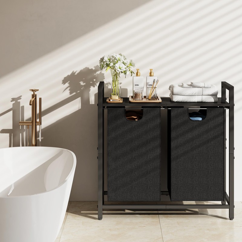 Kitstorack Laundry Basket Organizer, Laundry Hamper with Shelf & 2