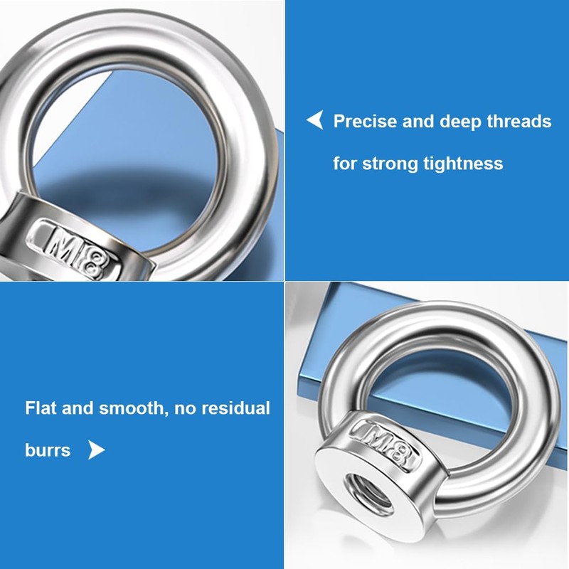 5 Stück 304 Augenmutter M8,Augenmutter 304 Edelstahl,Ösenmutter Ringmuttern,Hardware Ringösen,Ringmutter Zubehör,Ringschrauben