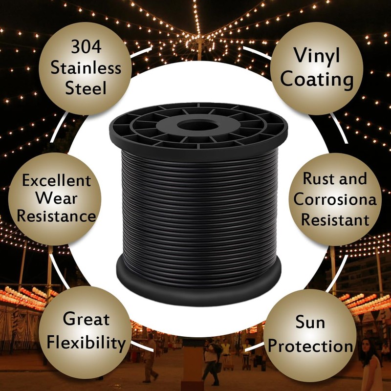 Vinyl Coated Wire Rope 304 Stainless Steel Coated Wire Cable-Black,