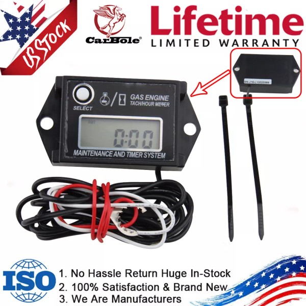 Carbole Waterproof Digital Tiny Tach Hour Meter Gas Engine Maintenance