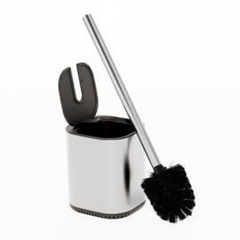 Home Zone Living Toilet Brush with Automatic Lid and Stainless Steel Handle, Compact Bathroom Cleaning Tool