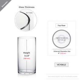 WGV Cylinder Vase, Width 6", Height 12", Clear Glass Container Terrarium Candle Holder for Wedding Centerpiece, Party Event, Home Office Decor, 1 Piece