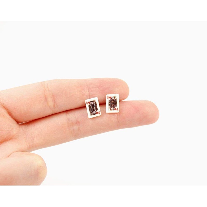 Handmade King & Queen Playing Card Stud Earrings
