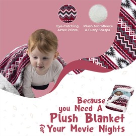 Ultra Soft Sherpa Fleece Cozy Plush Baby Blanket for Kids, Reversible with Aztec Prints, Washable, Wide Size, Baby Shower Present