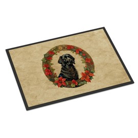 Caroline's Treasures DAC2365JMAT Flat-Coated Retriever Christmas Flowers Doormat Front Door Mat Indoor Outdoor Rugs for Entryway, Non Slip Washable Low Pile, 24H X 36W