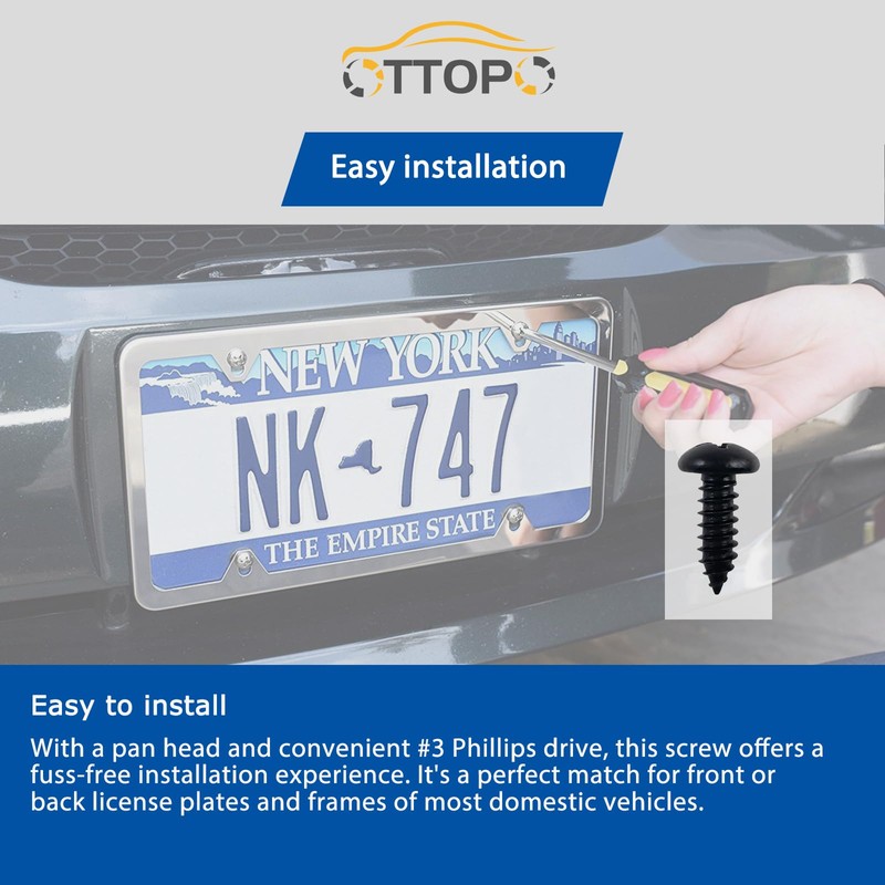 OTTOPO Black License Plate Screws 18-8 Stainless Steel with Phillip