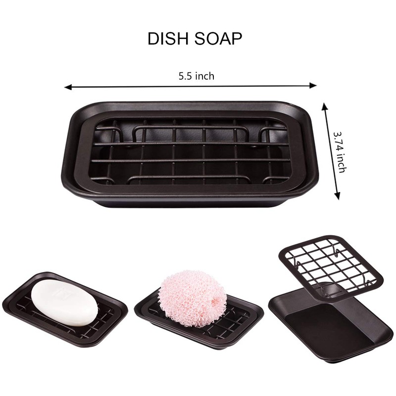 Kitchen and Bathroom Soap Dish Tray - Metal 2-Piece Soap