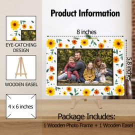 Cazhes Picture Frames 4x6, Floral Spring Wooden Photo Frame with Easel, Birthday Gifts for Flower Lovers Mom Friends Bedroom Desk Tabletop Decor (B15)