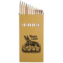 Azeeda 12 x 'Happy Easter with Rabbit and Eggs' Long 178mm Coloured Pencils/Pencil Set (PE00063301)