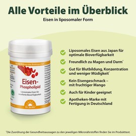 Dr. Jacob's Iron Phosphipid Can 50 g I for Blood Formation¹, Concentration² and Less Fatigue³ I Liposomal I No Iron Flavour I Also for Toddlers I 100 Servings