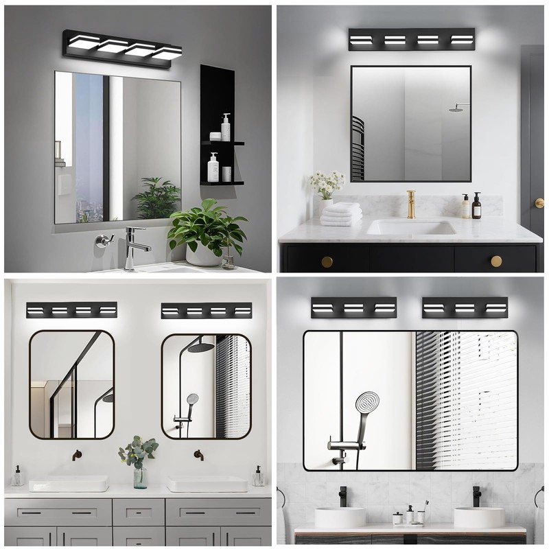 IZORRO LED Modern Bathroom Lights Fixtures(4-Light,Dimmable,360°Rotate),Matte Black Acrylic Wall Lighting,Vanity