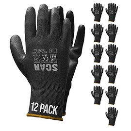 Scan SCAGLOPU12XL Black PU Coated Gloves - Size 10 - Pack 12