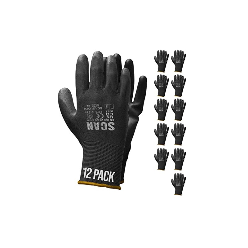 Scan SCAGLOPU12XL Black PU Coated Gloves - Size 10 -