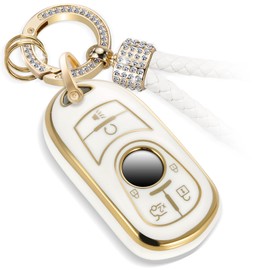 CTRINEWS for Buick Key Fob Cover with Luxury Diamond Bling Braided Rope Keychain, Upgraded Soft Key Case for Enclave Encore GX Envision LaCrosse Regal Tourx (6 buttons) Key Fob Shell (Gold, A1)
