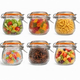 WACOI 16 Oz Glass Storage Jars with Airtight Lids 6 Pack, Wide Mouth Canning Jars with Clip Top Lids for Kitchen Storage Pickling Salad Jams Coffee Beans