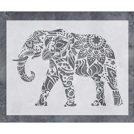 GSS Designs Elephant Wall Decor Stencil - Mandala Elephant Stencil (12x16 Inch) Laser Cut Painting Stencil - Floor Wall Tile Fabric Wood Stencils -Reusable Template for Wall Decals Transfer(SL-021)