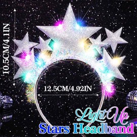 BARTOSI Light Up Star Headband Silver LED Stars Headbands Glowing Hair Band Hair Accessories for Women and Girls
